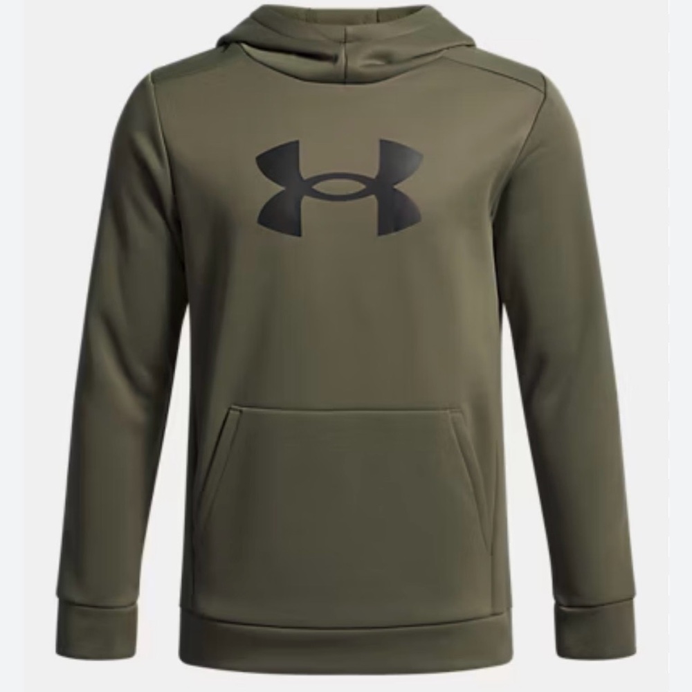 Boys Under Armour Army Green Hoodie with Black Logo